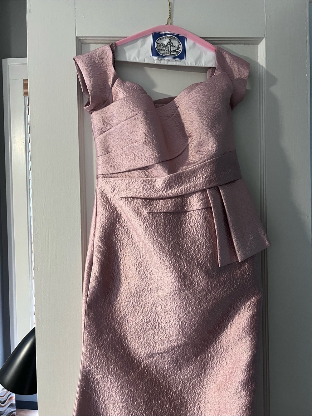 Structured Pink Midi Sheath Dress with Folded Waist Detail